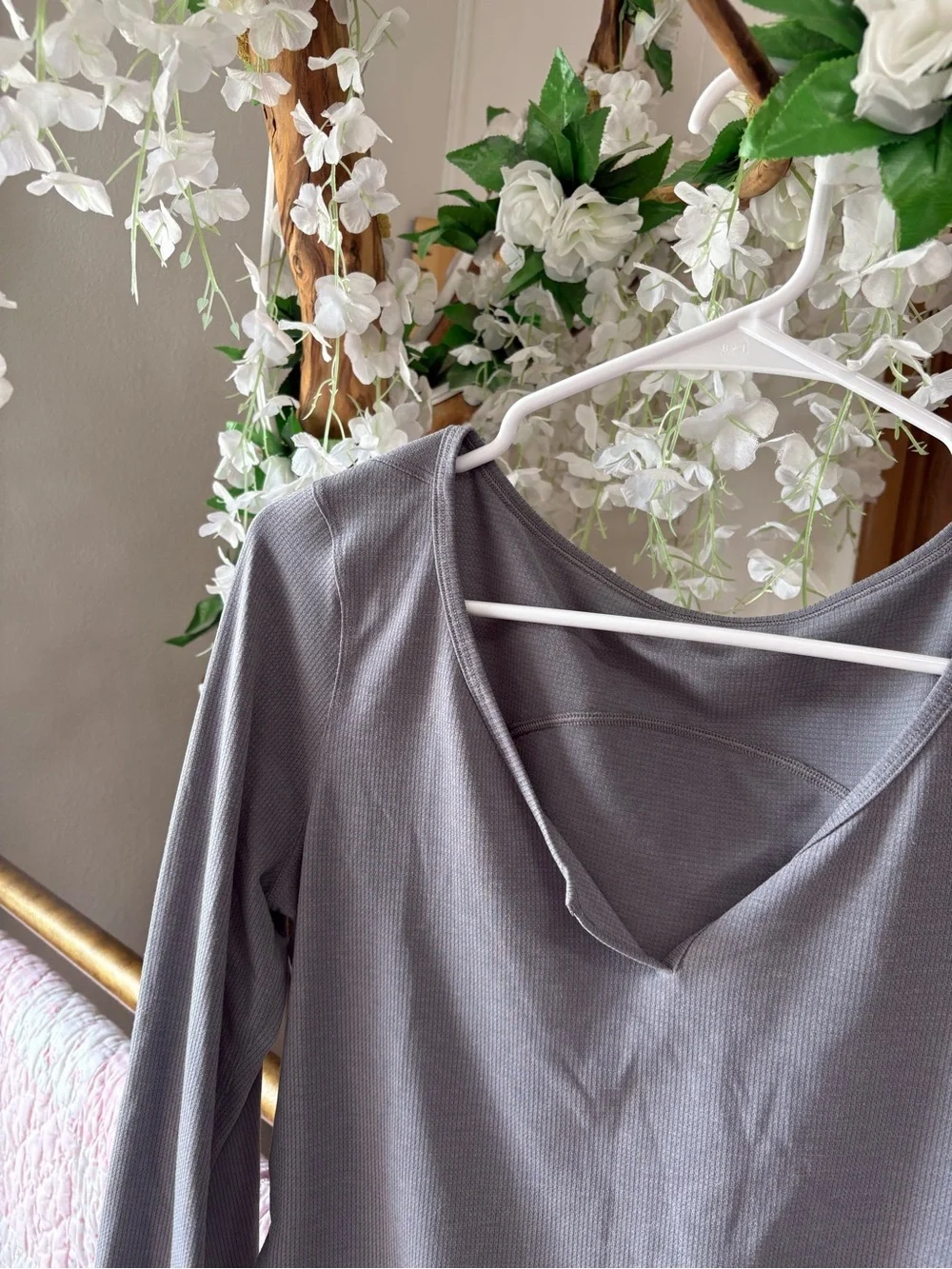 lululemon athletica Heathered Asphalt Grey Cropped Henley Long Sleeve